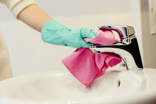 Local commercial cleaning team working in a W3 office reception area